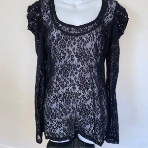 Guess Black Lace Puffy Shoulder with silver studs top